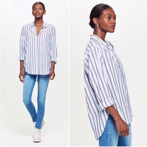 Xirena Beau Everton Long Sleeve Striped Button Down Shirt Blue Sparkle Stripe XS
